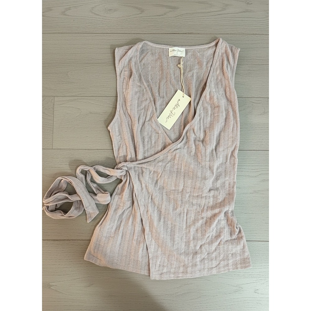 NWT Medium Allie Rose Womens Mauve Pointelle Knit Sleeveless Wrap Tie Top